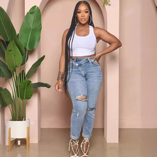 Cool Diagonal Zipper Jeans