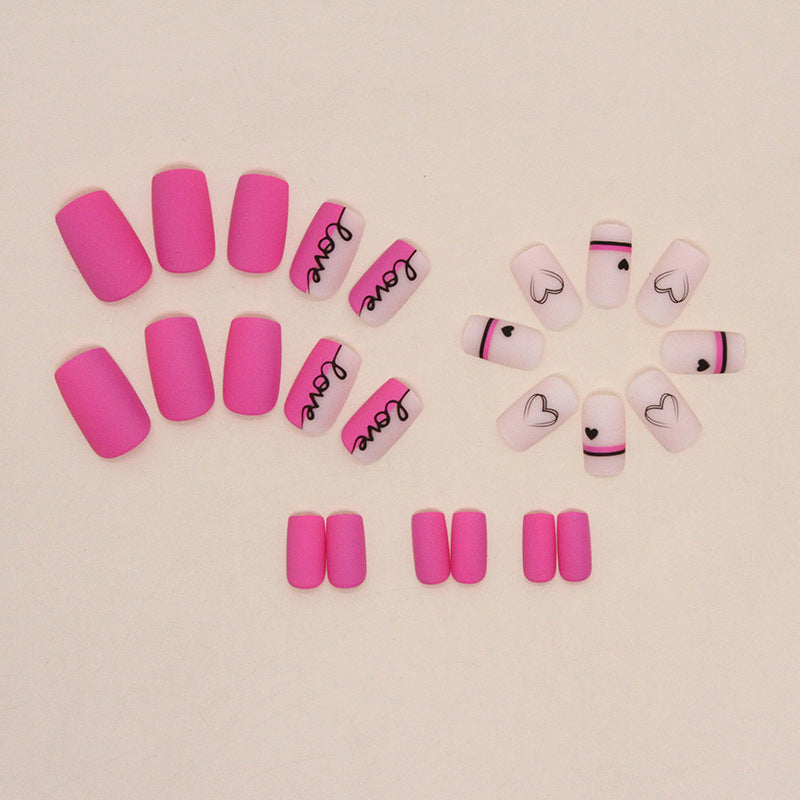SweetHeart Tips – Love Pink Press-On Nails with Black Heart Accents
