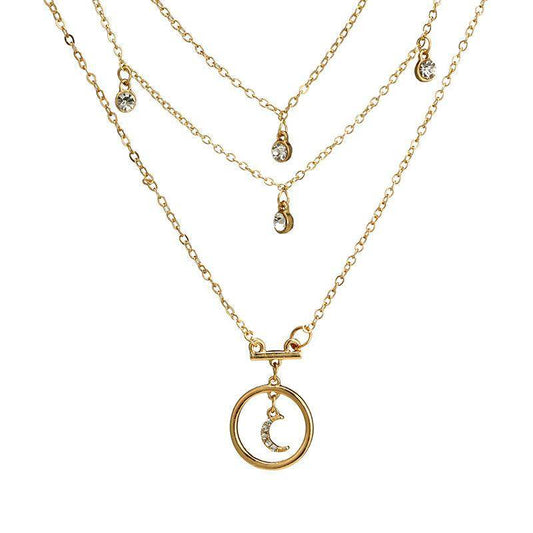 Bohemian Moon Rhinestone Pendant Multi-Layer Necklaces - Subtle Shine Jewelry Co.
