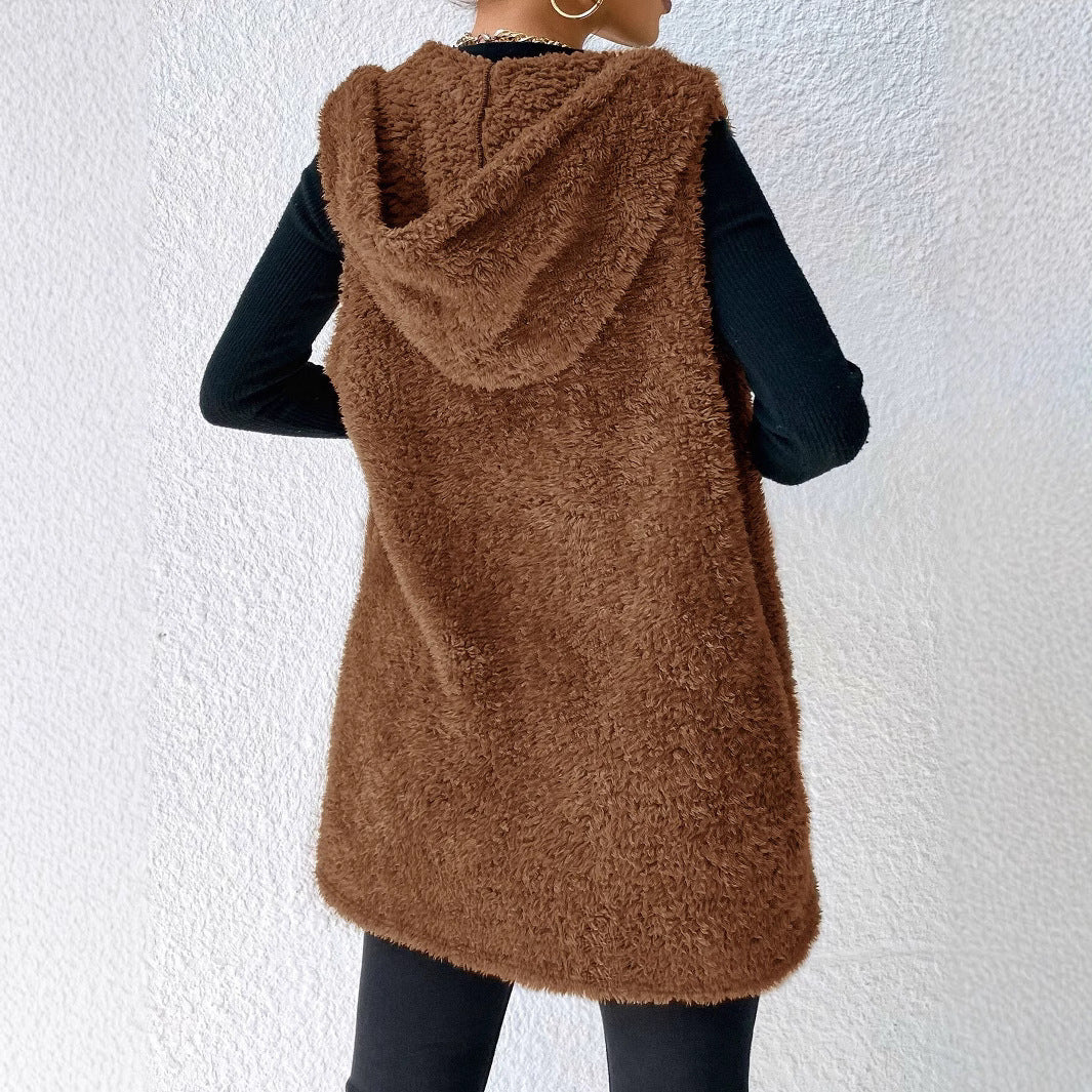 Casual Plush Hooded Vest