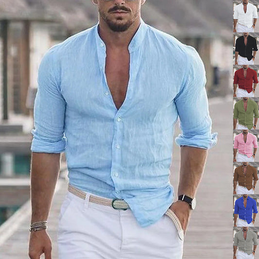 Long Sleeve Button Casual Solid Color Shirt