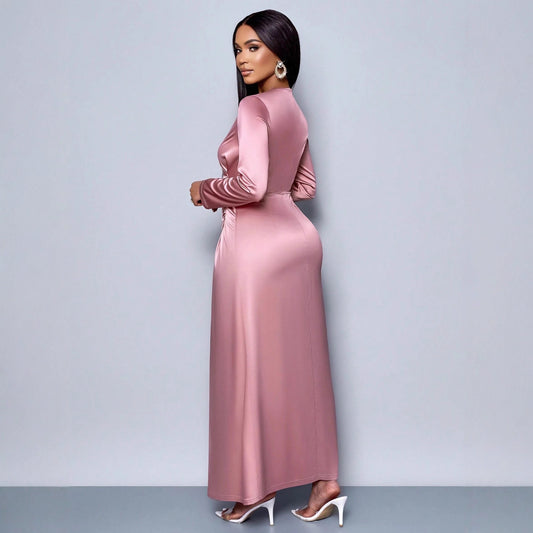 Elegant Solid-Color Satin Dress