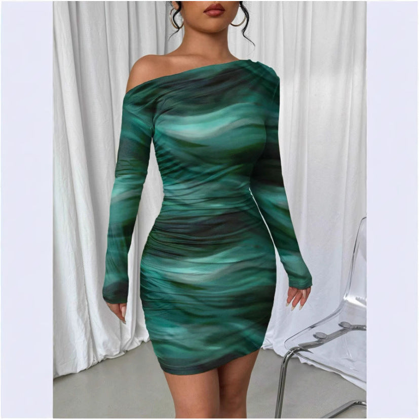 Midnight Curve Diagonal Collar Dress