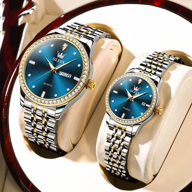 Radiant Diamond-Embedded Couples Watch Set - Subtle Shine Jewelry Co.