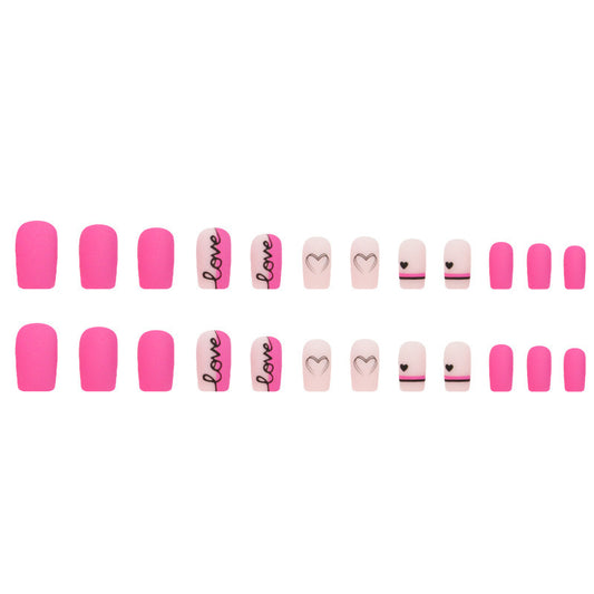 SweetHeart Tips – Love Pink Press-On Nails with Black Heart Accents