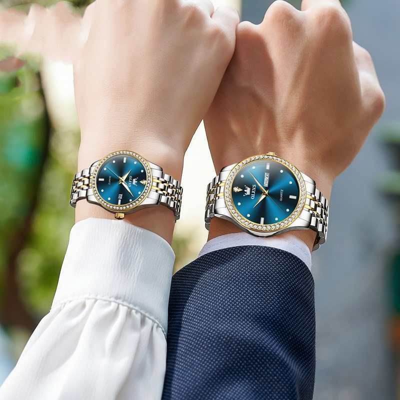 Radiant Diamond-Embedded Couples Watch Set - Subtle Shine Jewelry Co.