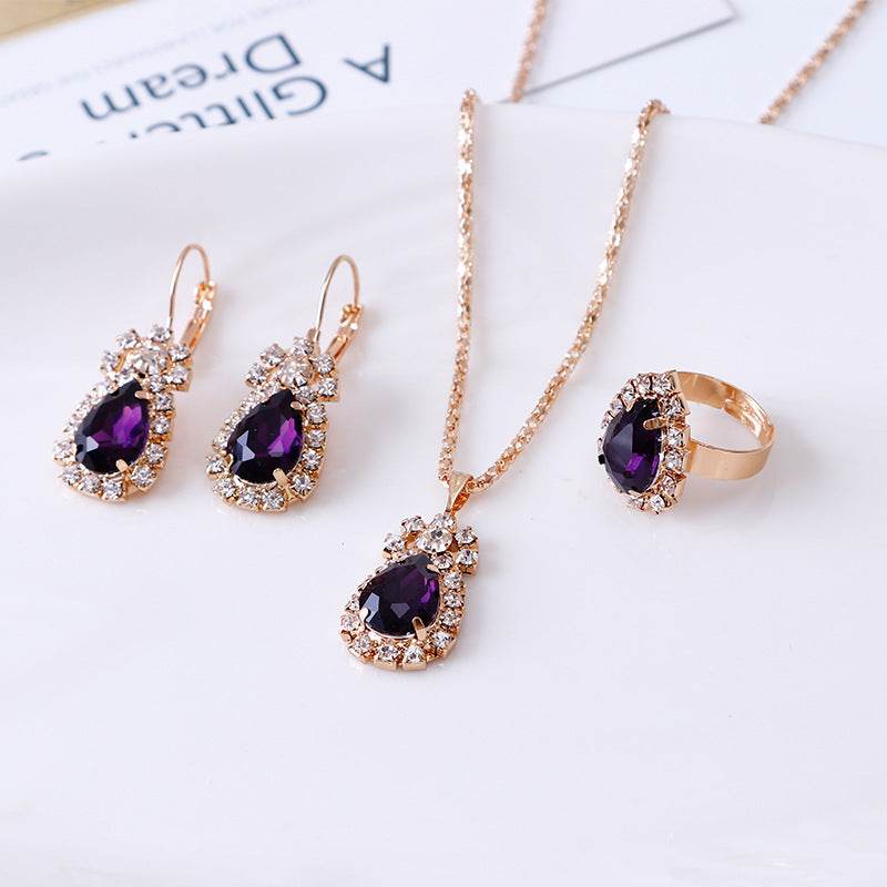Water Drop Shine Stone Necklace, Earrings, and Ring Set - Subtle Shine Jewelry Co.