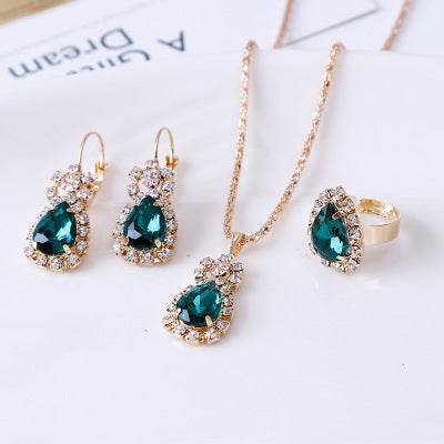Water Drop Shine Stone Necklace, Earrings, and Ring Set - Subtle Shine Jewelry Co.