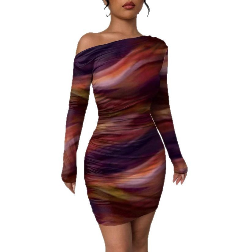 Midnight Curve Diagonal Collar Dress