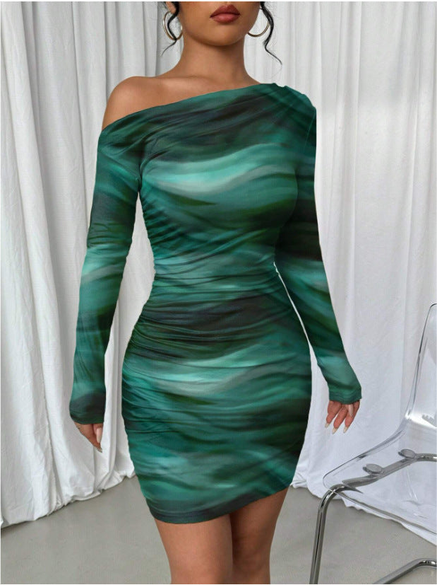Midnight Curve Diagonal Collar Dress