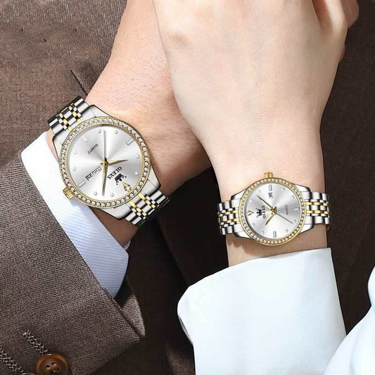 Radiant Diamond-Embedded Couples Watch Set - Subtle Shine Jewelry Co.