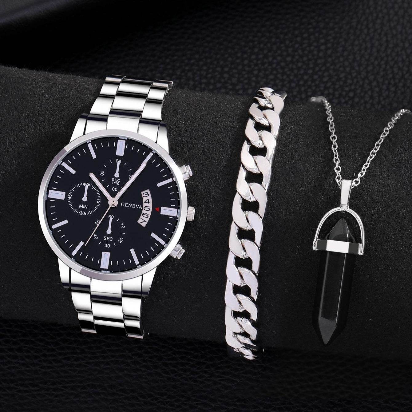 Men's Geneva Stainless Steel Watch Set - Subtle Shine Jewelry Co.