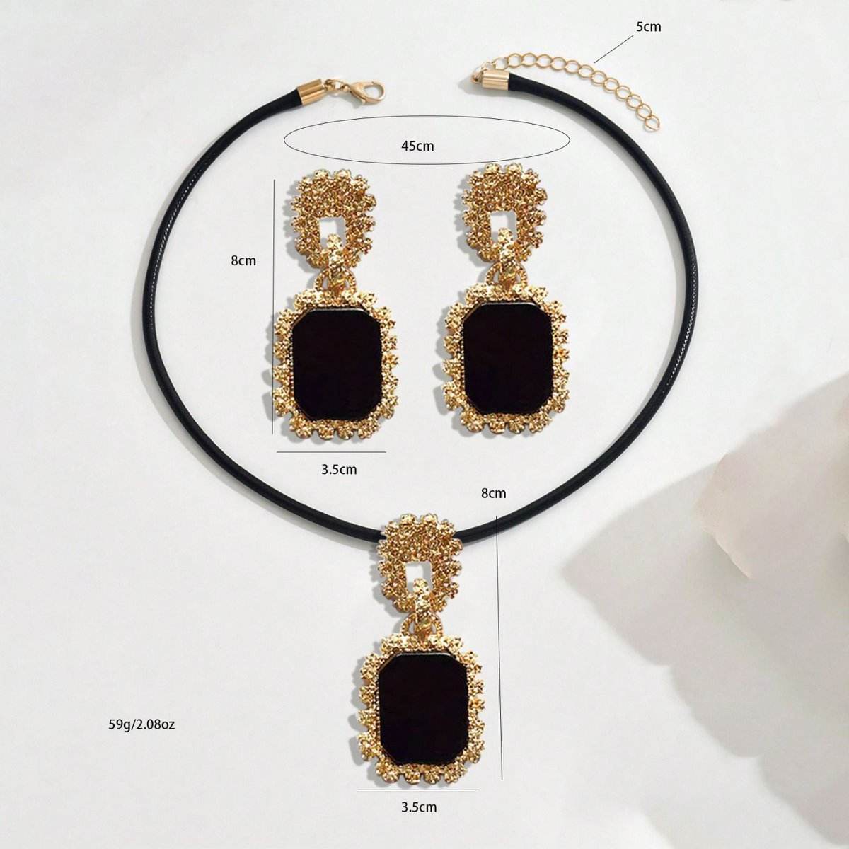 Elegant 14K Gold Plated Black Onyx Statement Jewelry Set - Necklace And Earrings - Subtle Shine Jewelry Co.