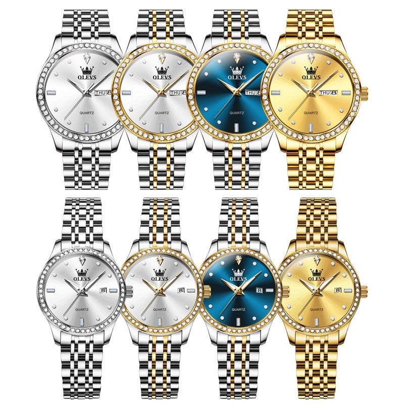 Radiant Diamond-Embedded Couples Watch Set - Subtle Shine Jewelry Co.