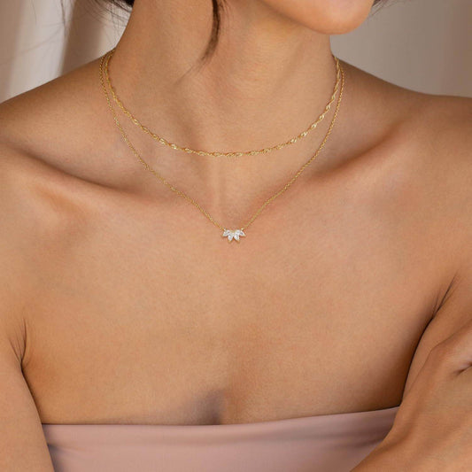 Luxe Gold-Plated Zircon Petal Double-Layer Necklace for Women - Subtle Shine Jewelry Co.