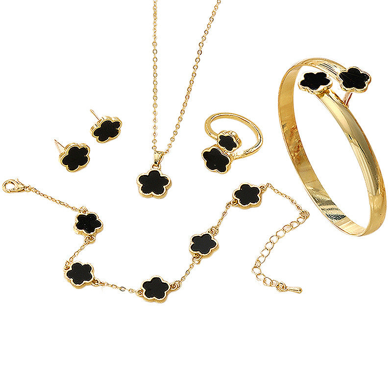 Golden Bloom Jewelry Set – Bracelet, Necklace, Ring & Earrings
