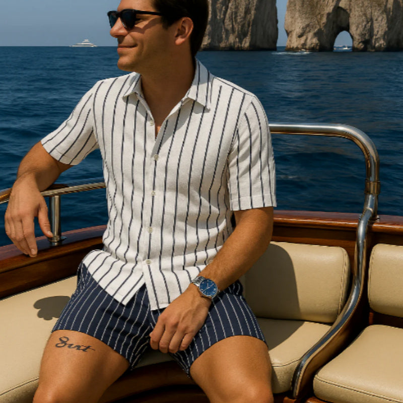 Men's Beach Shirt And Shorts Set