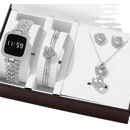 All-Matching Heart Shaped Watch, Bracelet, Necklace, Ring & Earrings Set - Subtle Shine Jewelry Co.