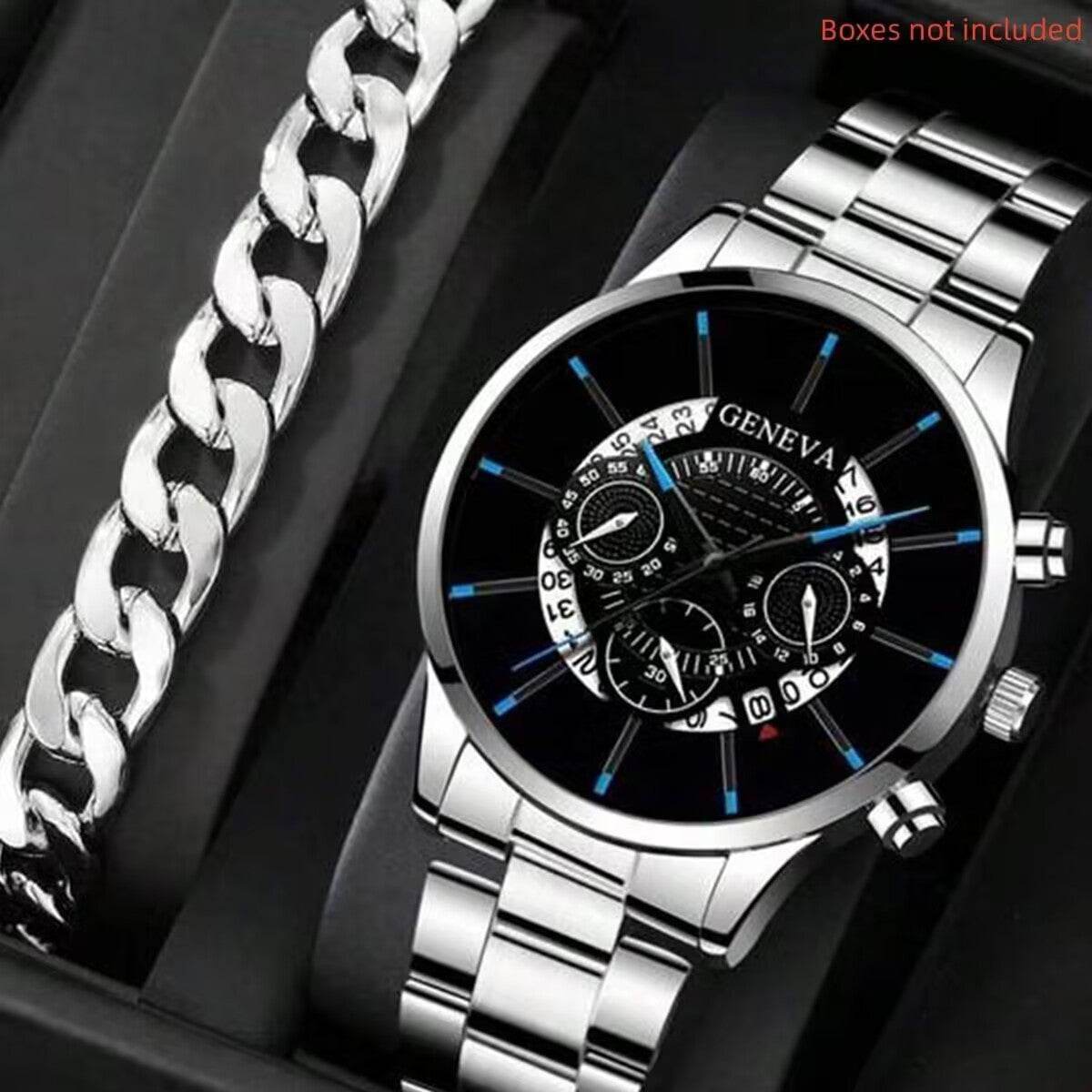 Men's Geneva Stainless Steel Watch Set - Subtle Shine Jewelry Co.