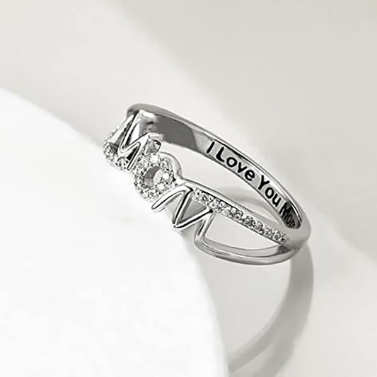 White Gold Engraved Mom Ring