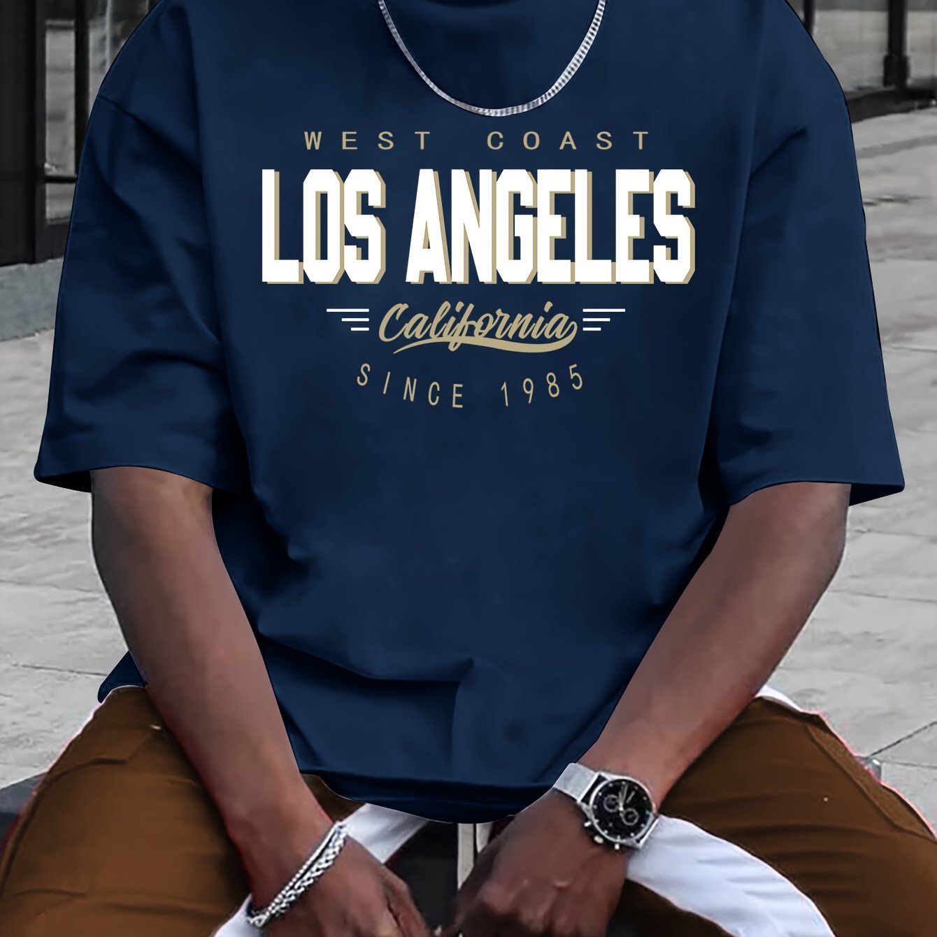 Men's LA Round Neck Printed Short Sleeve
