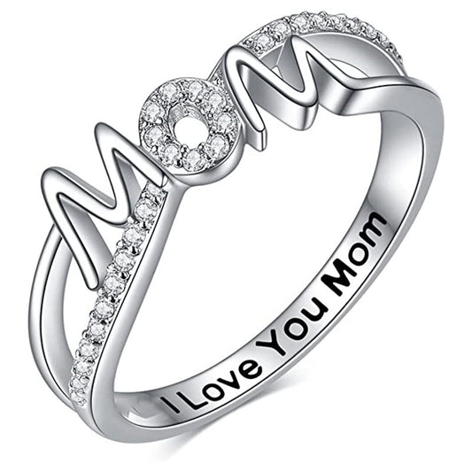 White Gold Engraved Mom Ring