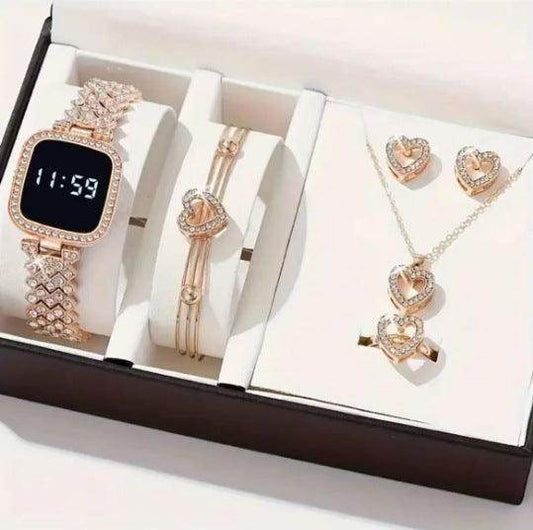 All-Matching Heart Shaped Watch, Bracelet, Necklace, Ring & Earrings Set - Subtle Shine Jewelry Co.