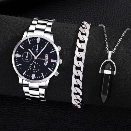 Men's Geneva Stainless Steel Watch Set - Subtle Shine Jewelry Co.