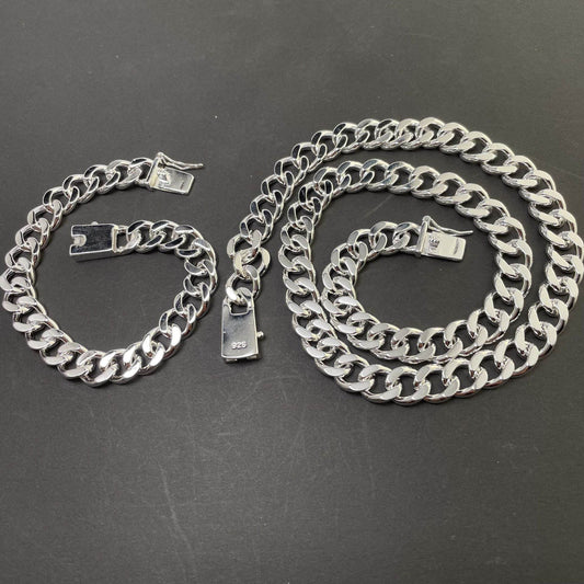 Men's 925 Silver Square Buckle Necklace + Bracelet Set - Subtle Shine Jewelry Co.