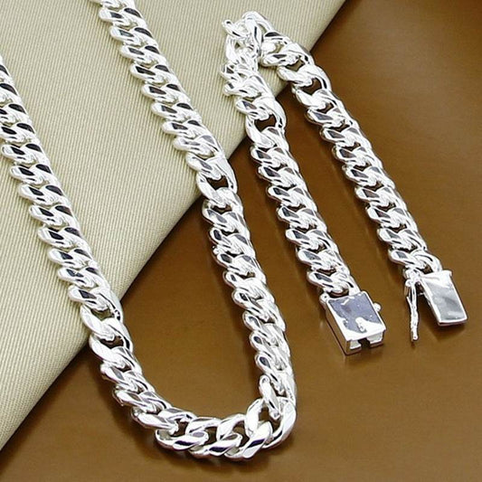 Men's 925 Silver Square Buckle Necklace + Bracelet Set - Subtle Shine Jewelry Co.