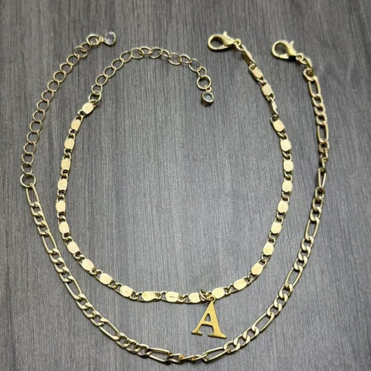 Gold Double Layer Initial Letter Anklets