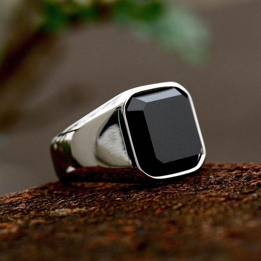Men's Onyx Edge Classic Silver + Black Ring - Subtle Shine Jewelry Co.