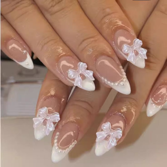PearlBelle Luxe Almond Press-On Nails – French Tip Elegance Set