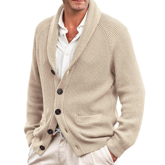 Men's Solid Color Loose Lapels Knitted Sweater