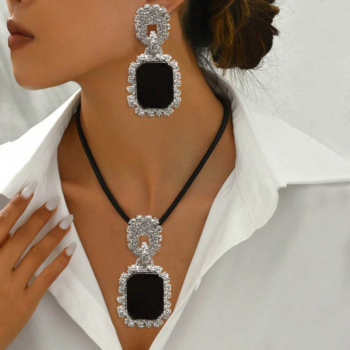 Elegant 14K Gold Plated Black Onyx Statement Jewelry Set - Necklace And Earrings - Subtle Shine Jewelry Co.