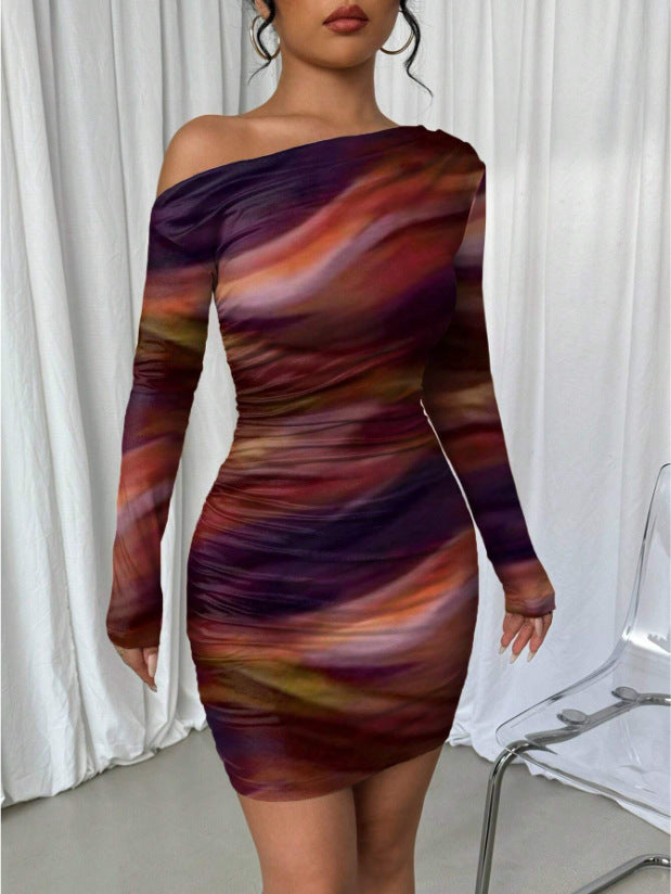Midnight Curve Diagonal Collar Dress