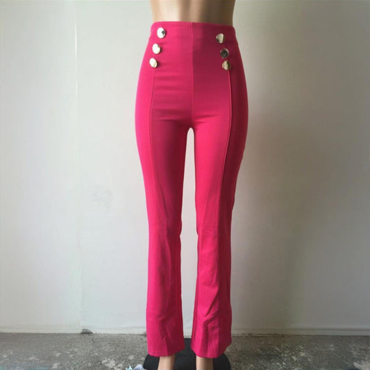 Elegant High-Waisted Wide Leg Pants With Double-Breasted Buttons