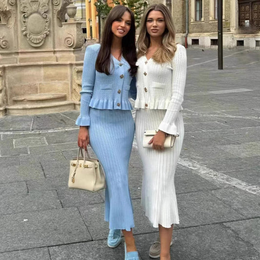 Two-Piece Ruffled Fall Midi Skirt Set