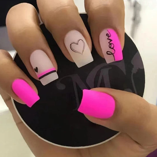 SweetHeart Tips – Love Pink Press-On Nails with Black Heart Accents