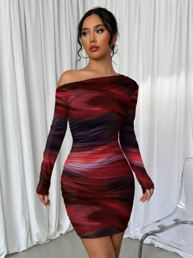 Midnight Curve Diagonal Collar Dress