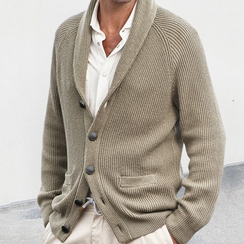 Men's Solid Color Loose Lapels Knitted Sweater