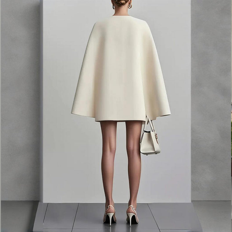 Elegant V-Neck Double-Breasted Cape Blazer Dress