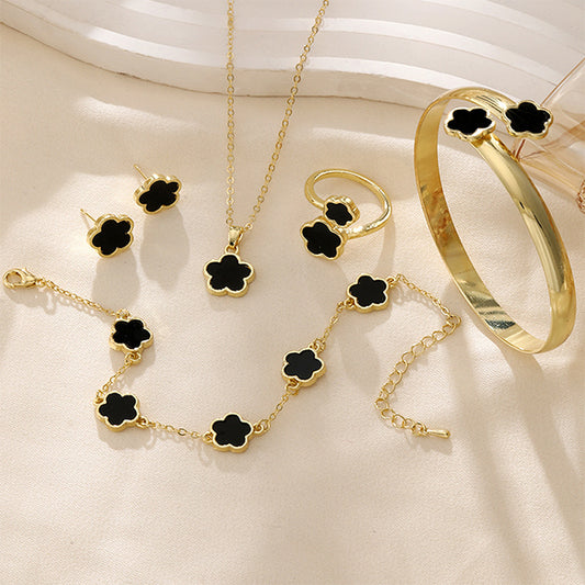 Golden Bloom Jewelry Set – Bracelet, Necklace, Ring & Earrings