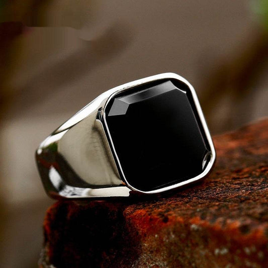 Men's Onyx Edge Classic Silver + Black Ring - Subtle Shine Jewelry Co.