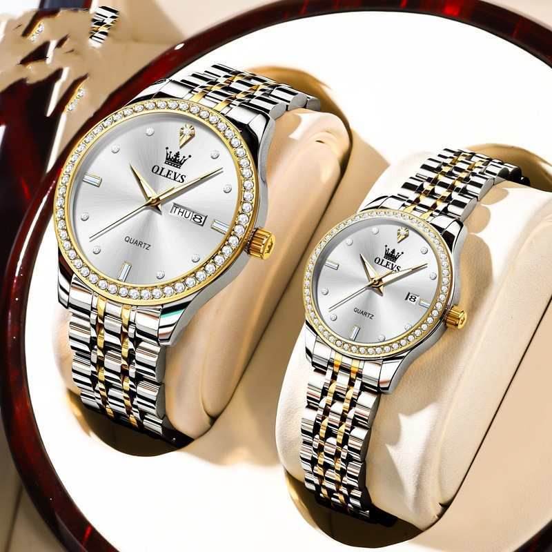 Radiant Diamond-Embedded Couples Watch Set - Subtle Shine Jewelry Co.