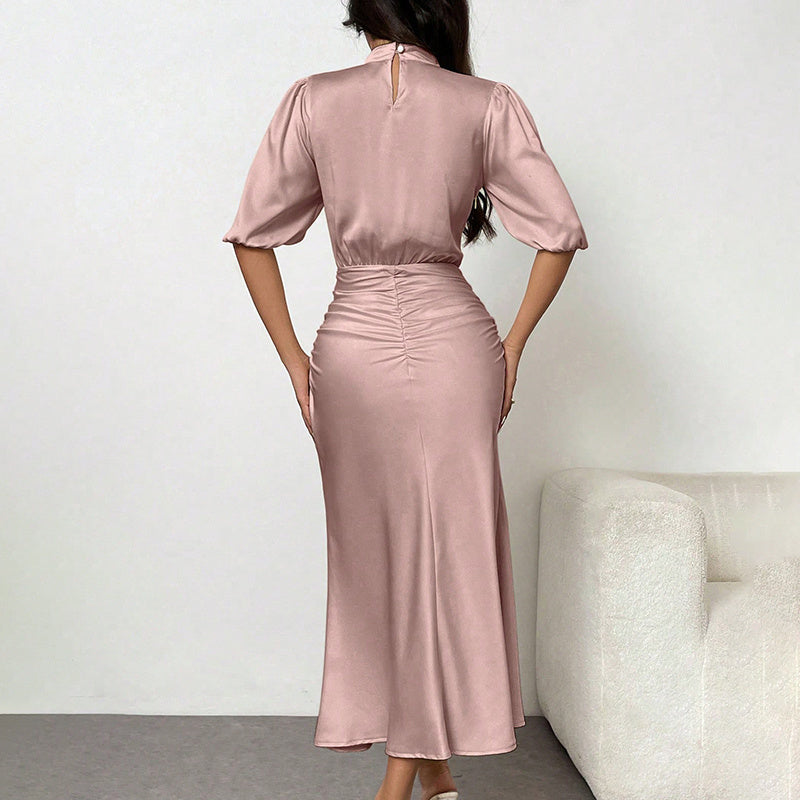 Silken Grace Ruched Midi Dress