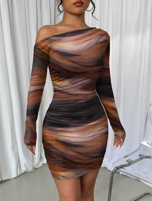 Midnight Curve Diagonal Collar Dress