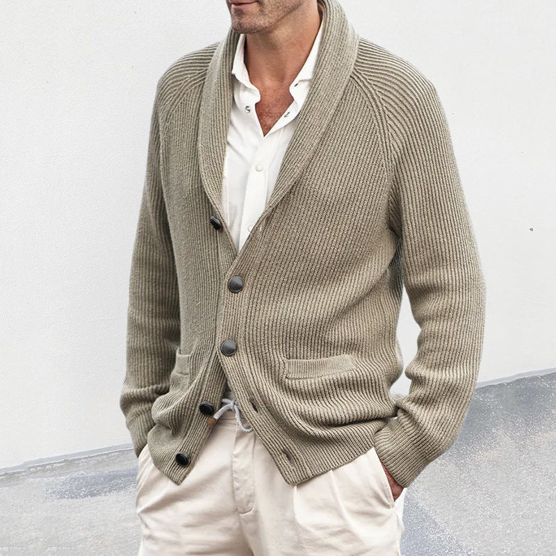 Men's Solid Color Loose Lapels Knitted Sweater