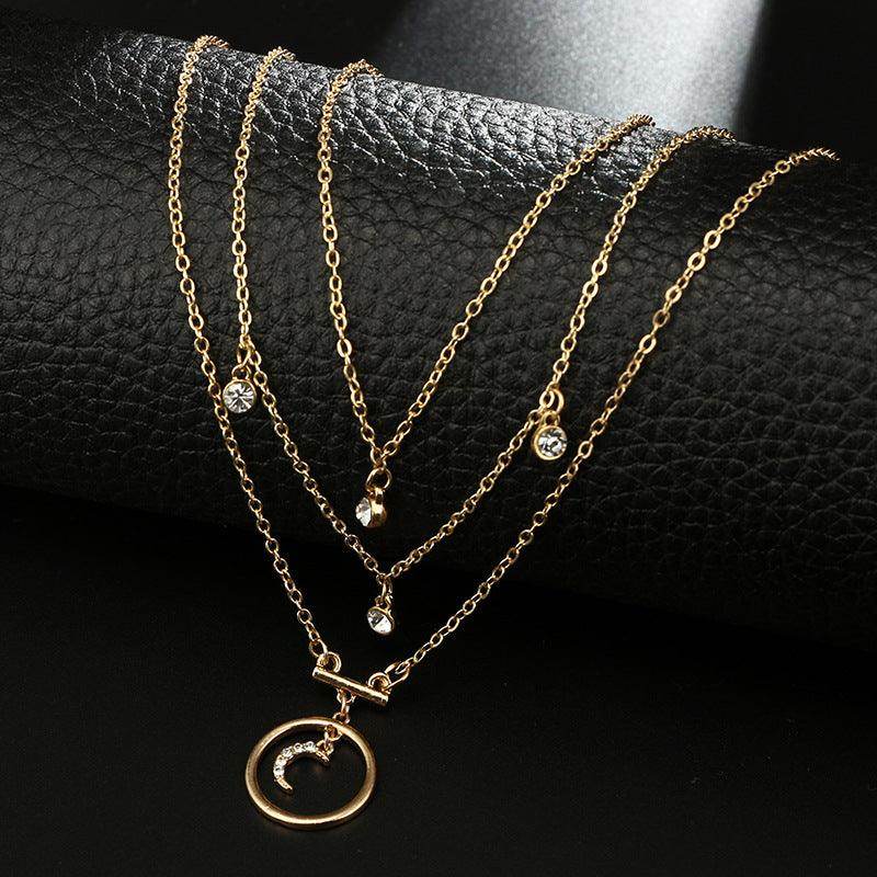 Bohemian Moon Rhinestone Pendant Multi-Layer Necklaces - Subtle Shine Jewelry Co.