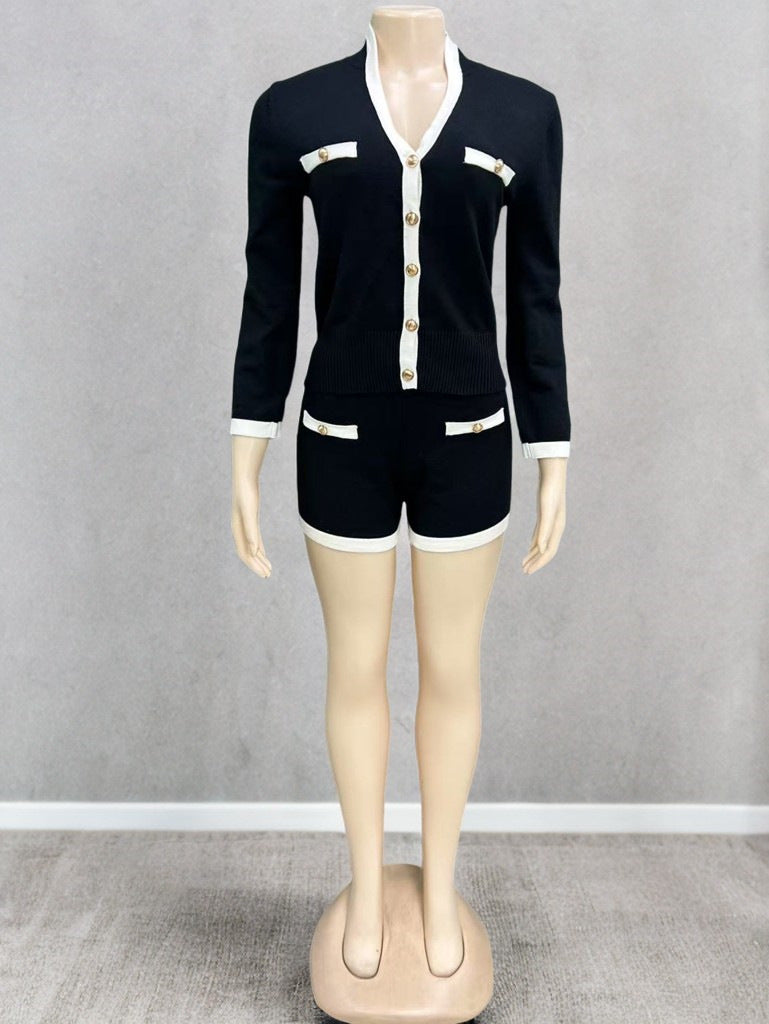 Single-Breasted Cardigan Shorts Set